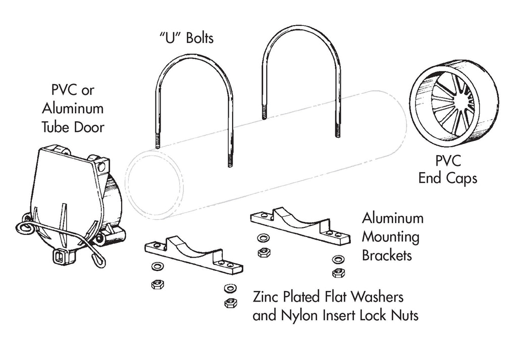 U-bolt and PVC pipe double door security lock setup hardware diagram